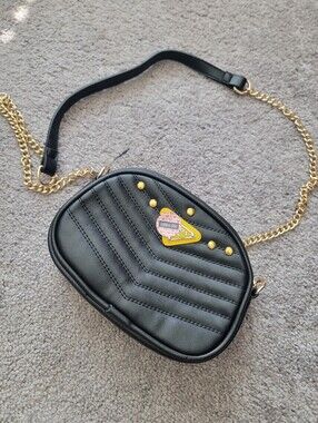 Black Quilted Crossbody Bag with Gold Chain Strap